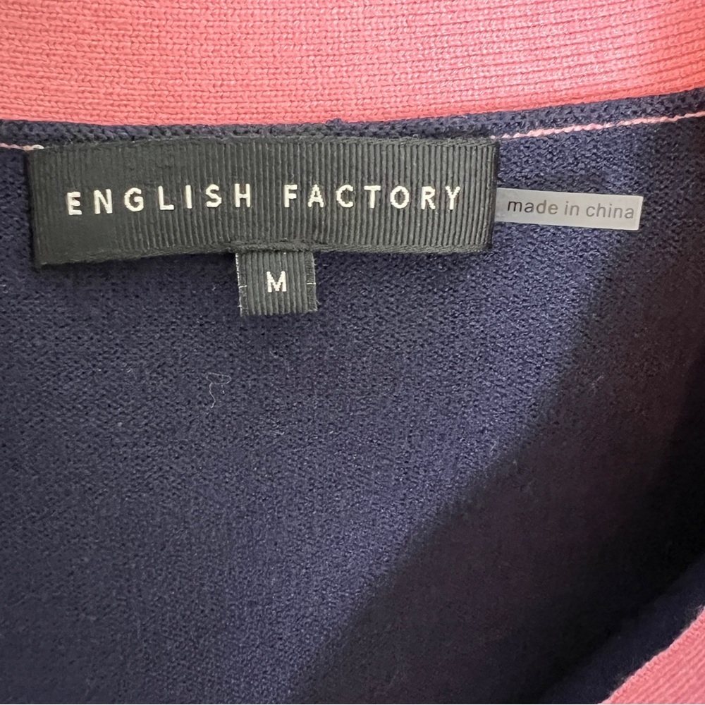 English Factory Contrast V-Neck Colorblock Cardigan Navy Pink Women’s Size M - Picture 5 of 8